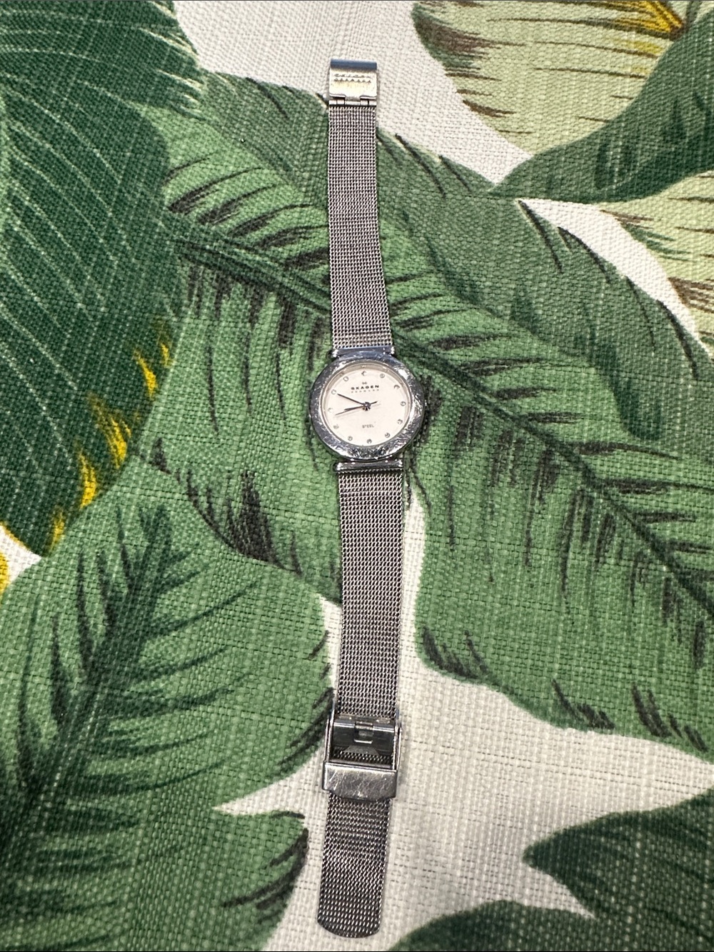 Skagen Silver Mesh Watch with White Dial